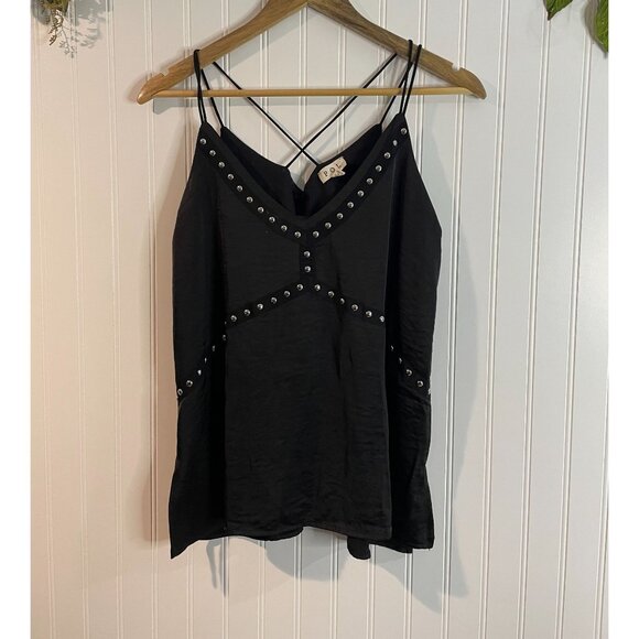 Pol Black Studded Strappy Tank Top With V-Neckline & Cross Back Design - Size S - Picture 8 of 16